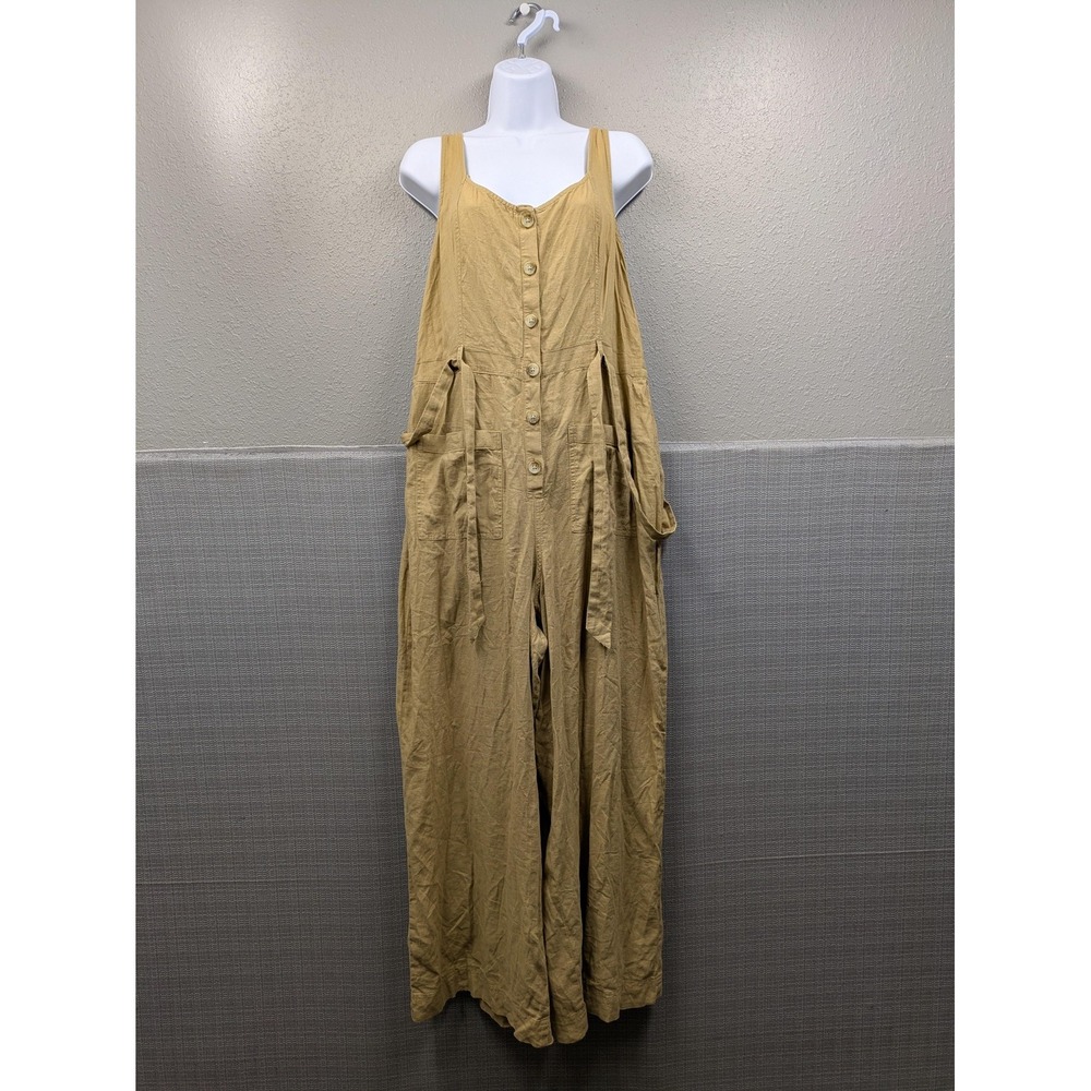 American Eagle Outfitters Jumpsuit Womens Large Beige Linen Button Front Pockets